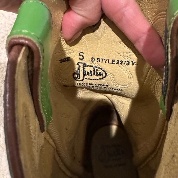 Justin Boots women’s Vibrant Green and Rich Brown Western Boots size 7 (5) - Picture 9 of 11